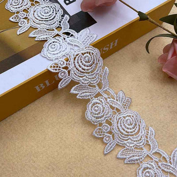 White floral embroidered lace trim, floral roses with scalloped edges