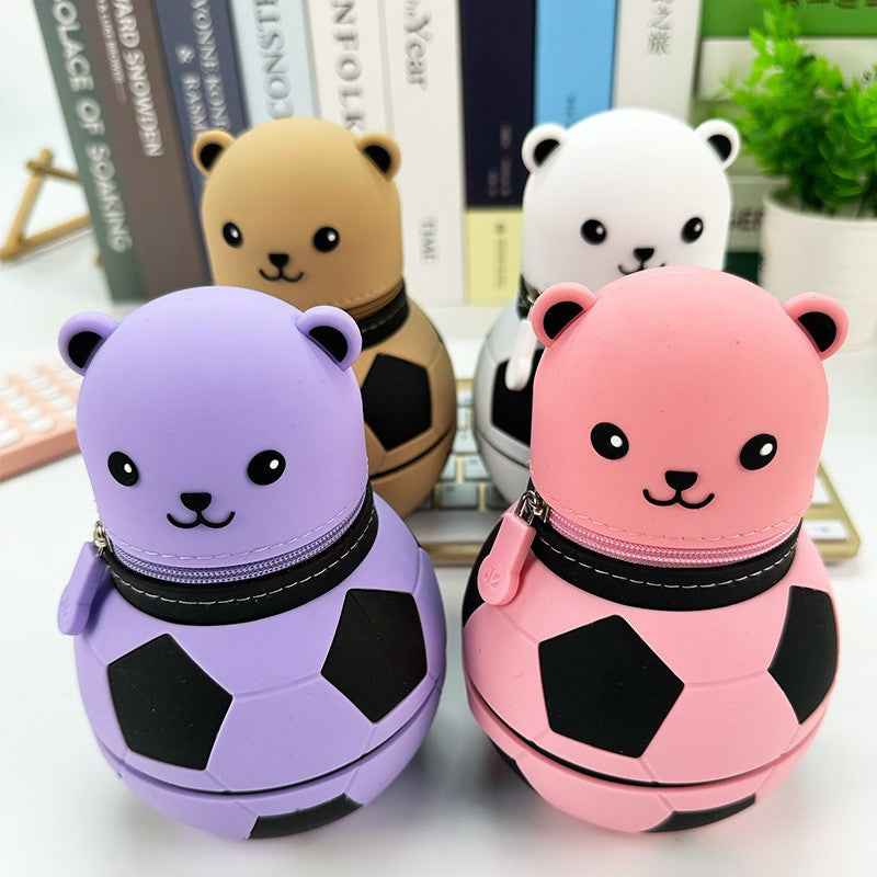 Cute Cartoon Bear Soccer Ball Silicone Pen Holder