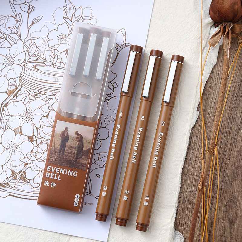 Evening Bell Brown Color Sepia Micro Fineliner Drawing Art Pens 3 Pack