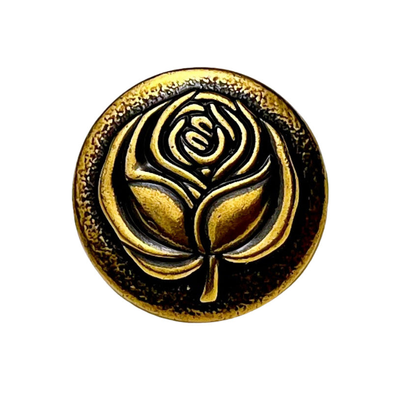 Bronzefarbener Metallknopf mit Rosendekor, geprägt, mit Schaft, 18/23 mm
