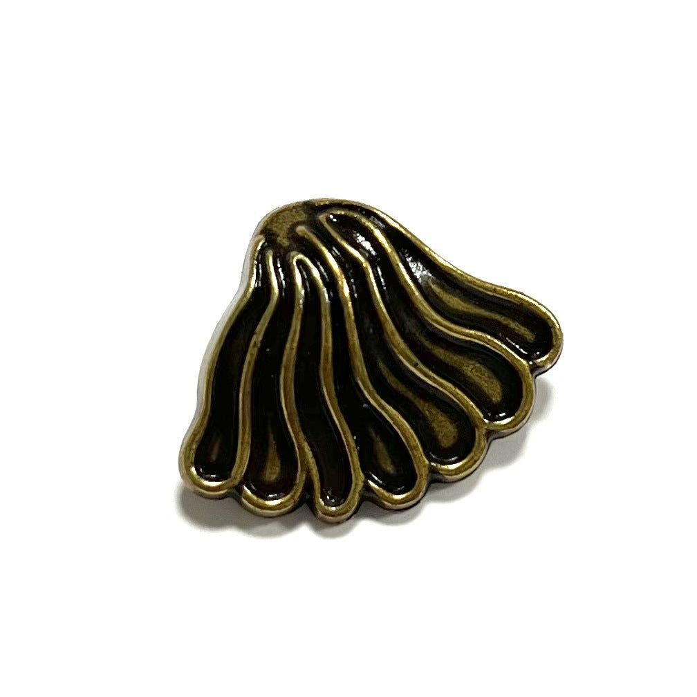 Bronze-tone fan coat button, curved scalloped ridges and metal shank