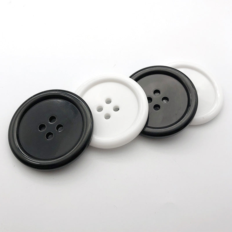 50mm large round resin buttons, black and white, four-hole, set of 12