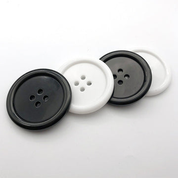 50mm large round resin buttons, black and white, four-hole, set of 12