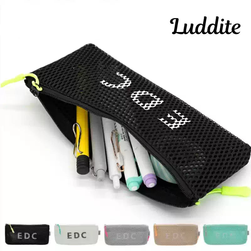Luddite Slim Mesh Pencil Case & Cosmetic Pouch, 2 Zippered Pockets, 200 × 90 × 20mm