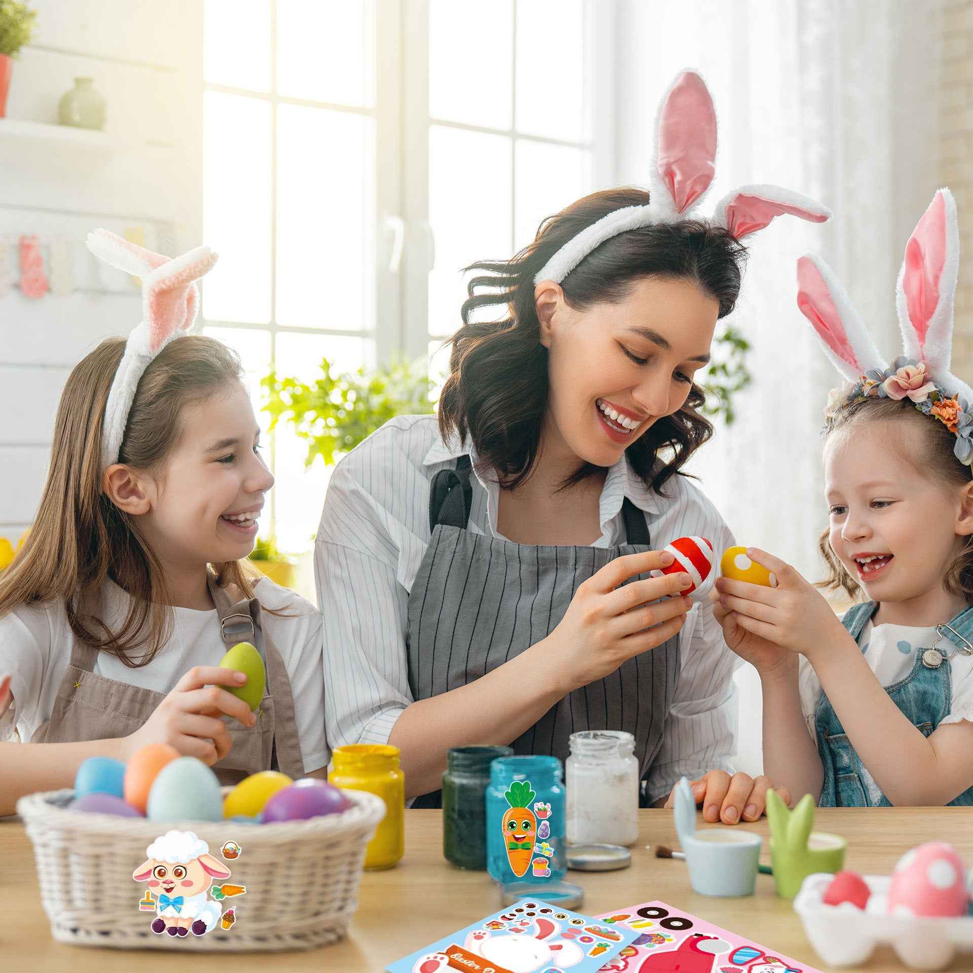 24 PCS Easter Stickers for Kids Make a Face Sticker DIY