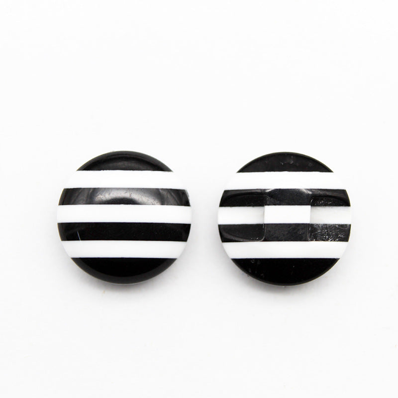 Striped resin buttons with hidden hole, black and white horizontal stripes (2 shown)