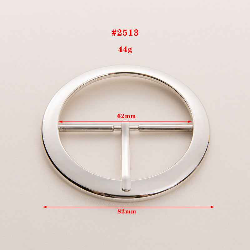 Round belt buckle, oversized 62mm, silver finish, pin bar and center divider