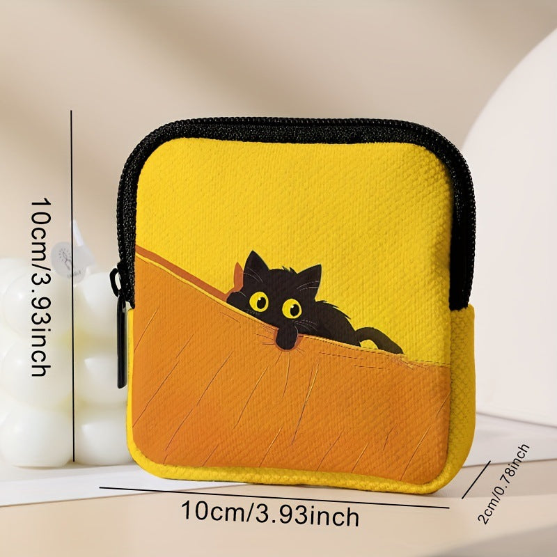 Black Cat Print Yellow Coin Pouch Mini Earphone Case 2 Pack
