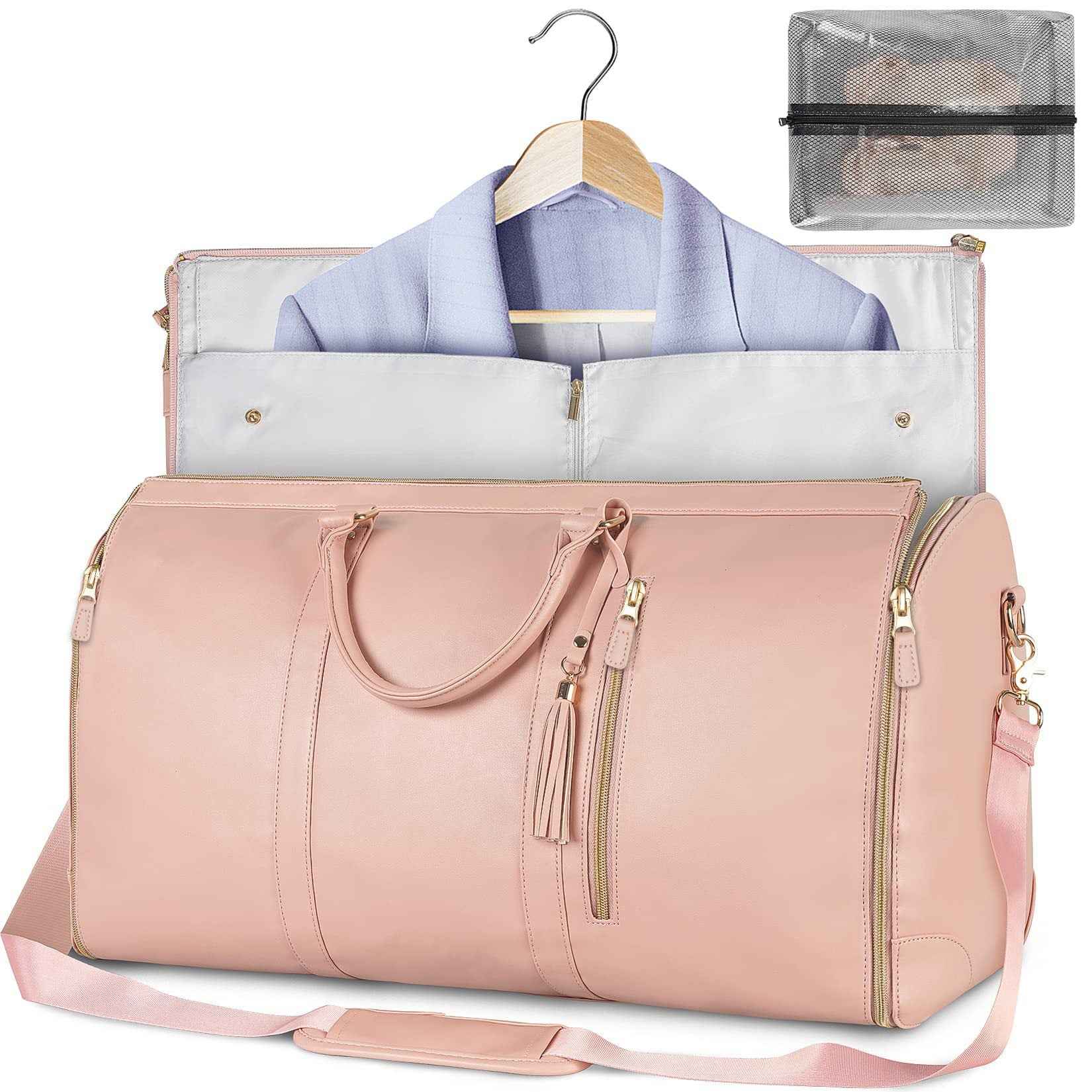 Large PU Leather Foldable Garment Duffle Travel Bag with Shoe Pouch