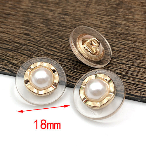 18mm round clear acrylic pearl buttons with gold metal shank, 3 visible