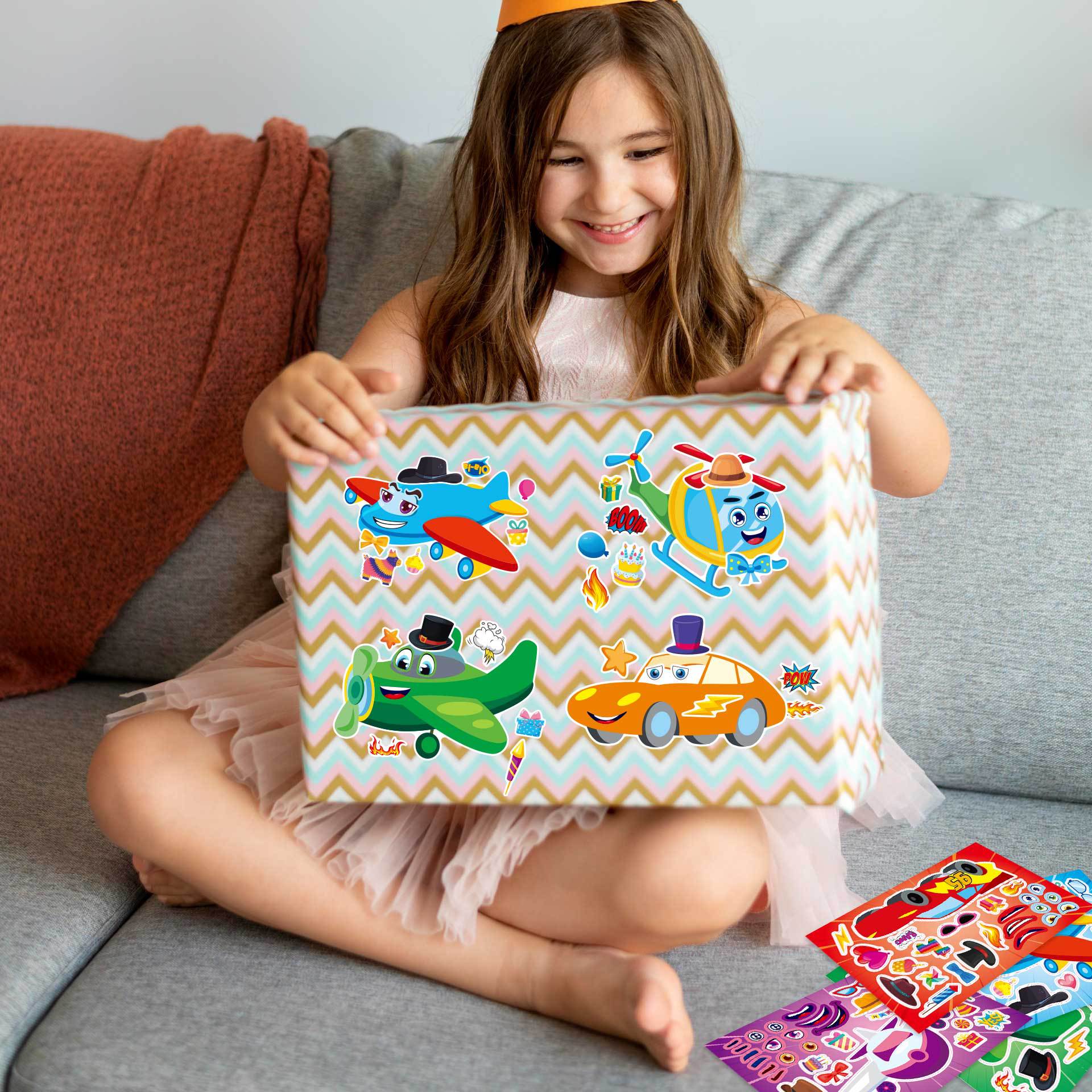 32 Sheets Cartoon Car Airplane Make Your Own Stickers for Kids