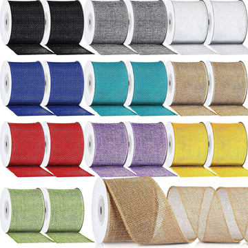 Assorted solid cotton ribbon garden ties on spools: dark orange, black, blue, green, beige, red