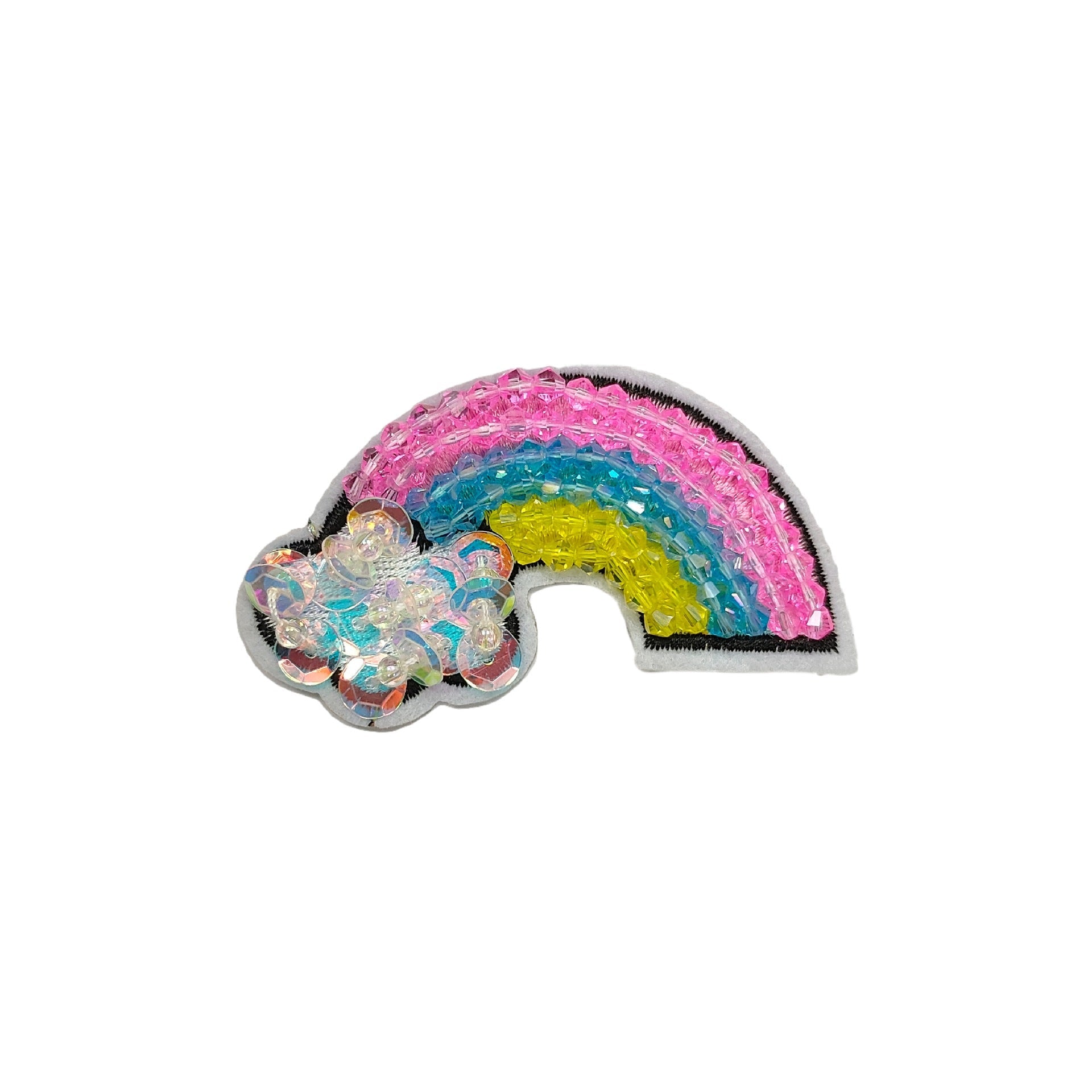 Rainbow arc patch with pink and blue-green stripes plus clear crystal details