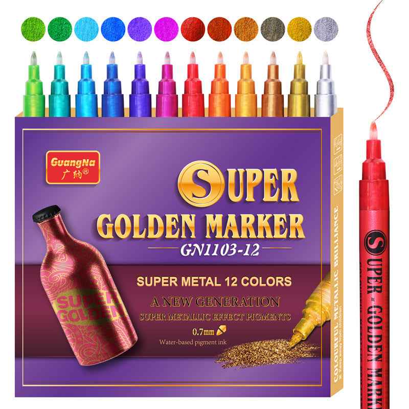 12 Color Super Golden Metallic Paint Marker Pens,Ultra Fine Point 0.7m