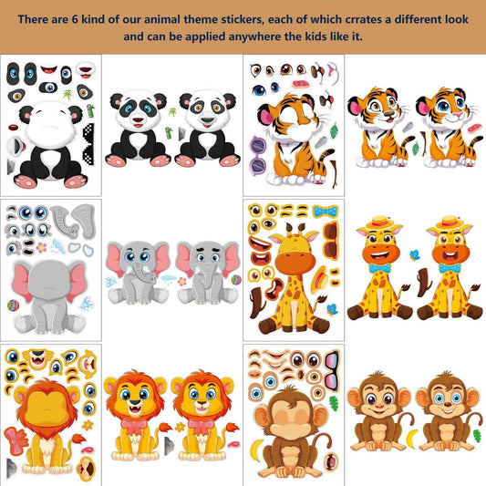 Make a Face Cartoon Animals Stickers for Kids 24 Sheets