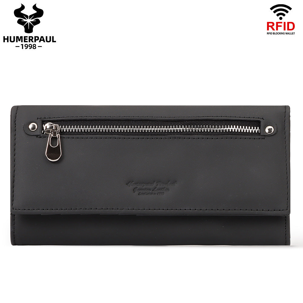 RFID Blocking Genuine Leather Long Clutch Wallet for Women Black