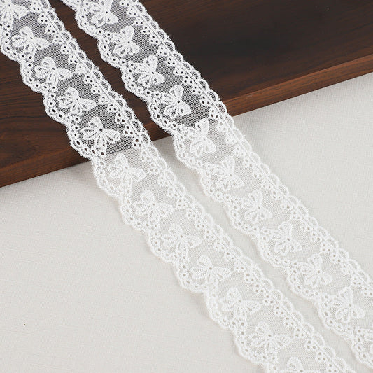 45mm Cotton Net Lace Trim with Embroidered Details 16 Yards White