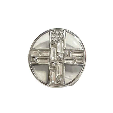 Silver cross crystal rhinestone button with metal shank, round face