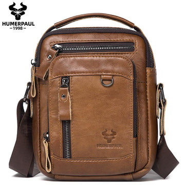 Men's Genuine Leather Crossbody Bag Light Brown