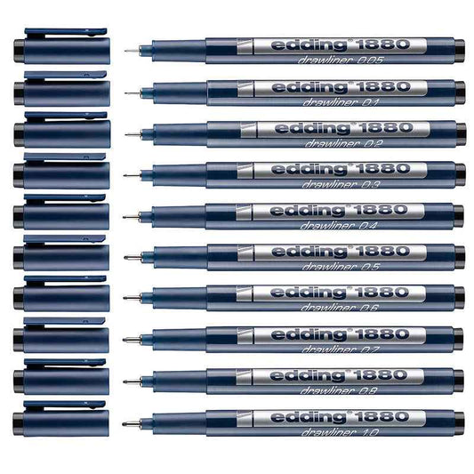 Edding 1880 Drawliner Fineliner Technical Pen Set,10 Count Black Ink