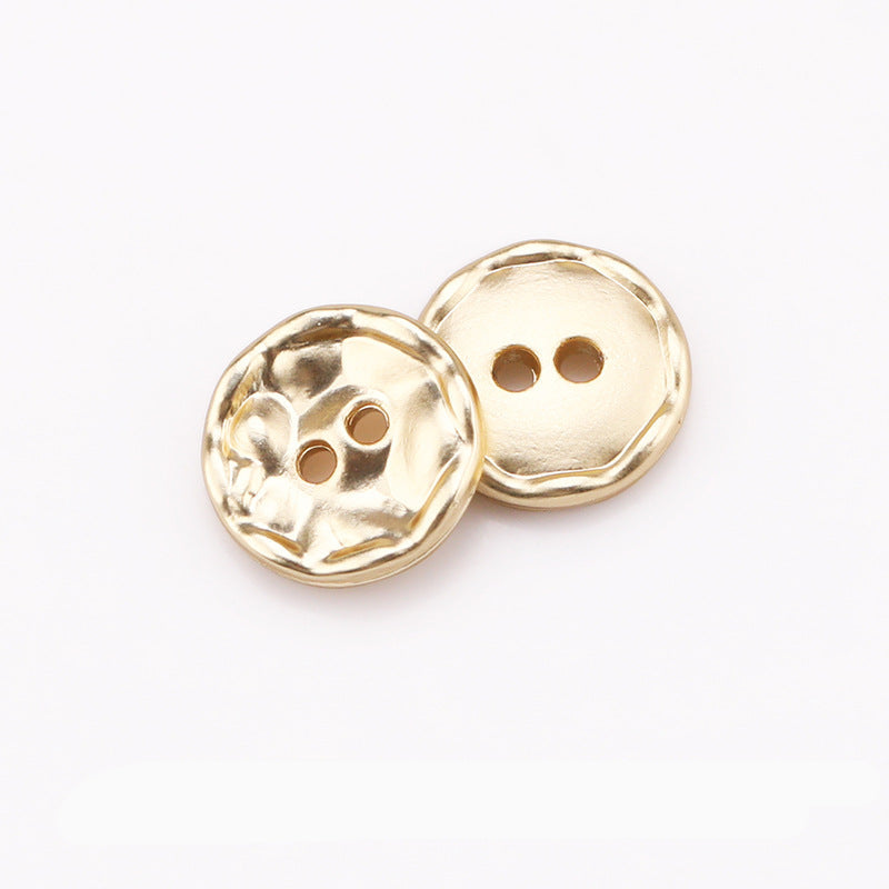 Round 2-hole metal buttons, gold finish, 11mm, reflective front pair