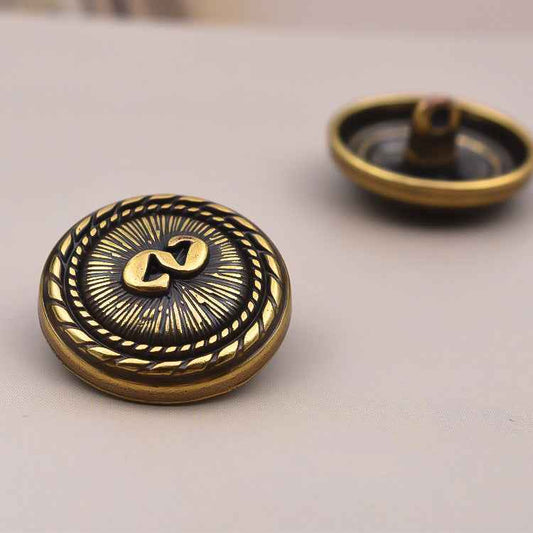 Gold S monogram metal shank button, vintage style, 15/18/23mm, 4-hole