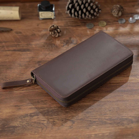 Leather Weeks Cover with Zipper – Pen Organizer & Notebook Sleeve Coffee