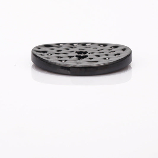 2-hole metal button, black stippled texture with two holes