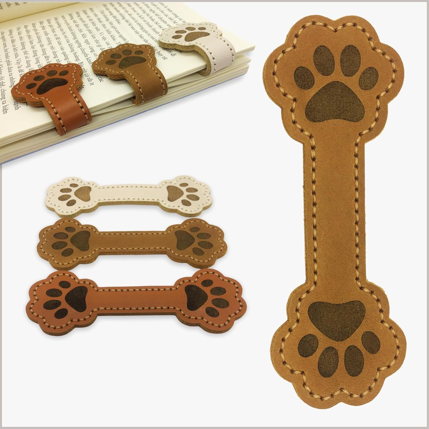 3PCS Paw Shaped Magnetic Leather Bookmarks for Pet Lovers