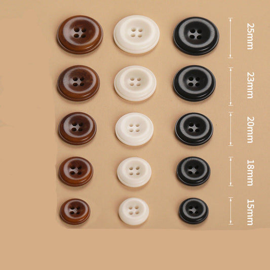 Assorted round 4-hole natural fruit shell button set in black, coffee, off-white