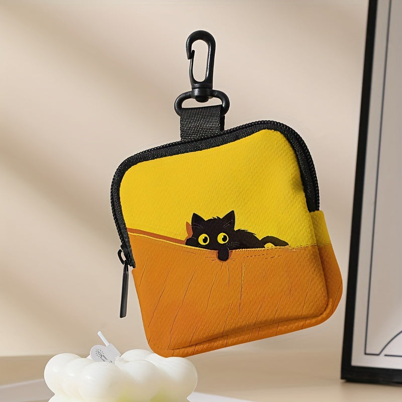 Black Cat Print Yellow Coin Pouch Mini Earphone Case 2 Pack
