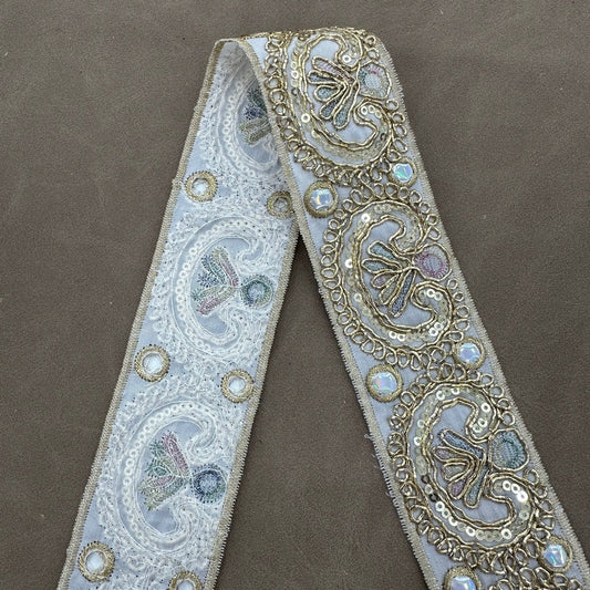 Paisley Ethnic Sequin Gold Cord Embroidered Trim 10 Yards