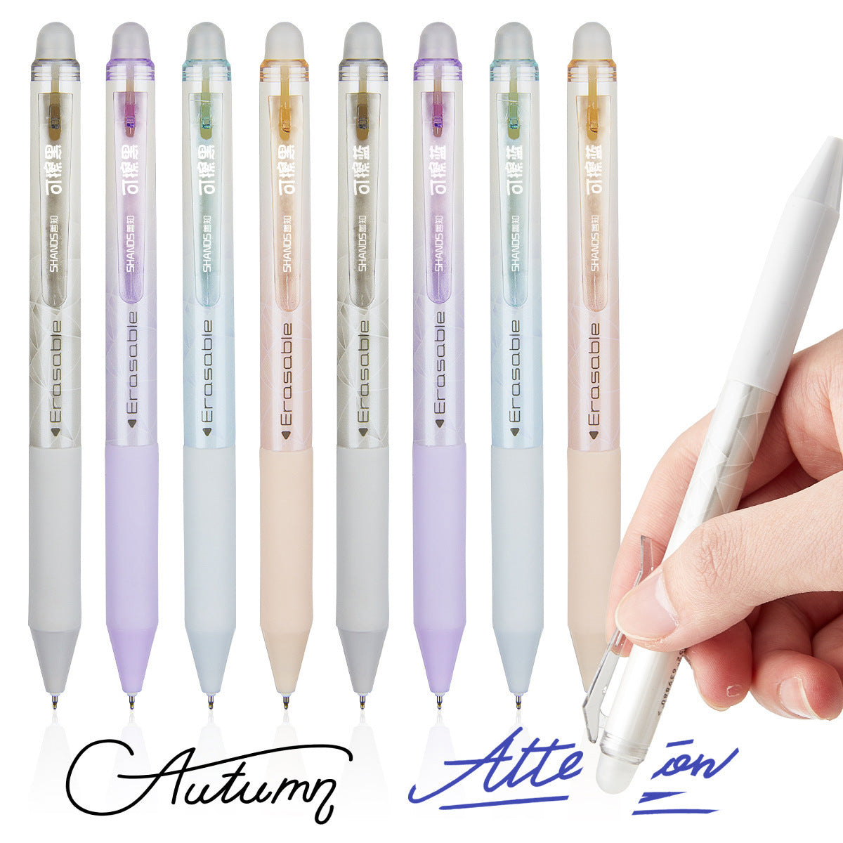 Confezione da 8 penne cancellabili a frizione con clic, penne gel 0,5 mm colori pastello