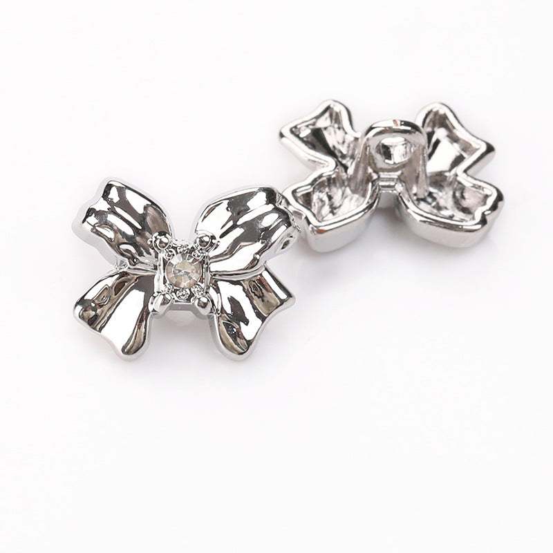 Nickel silver crystal bow metal shank button with faceted center gem, 15mm
