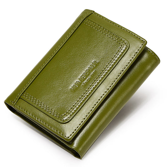 RFID Men's Coin Purse,Top Grain Cowhide Leather Zip Wallet Green
