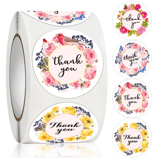 1000pcs Thank You Stickers,Round 1 Inch Floral Labels for Small Business
