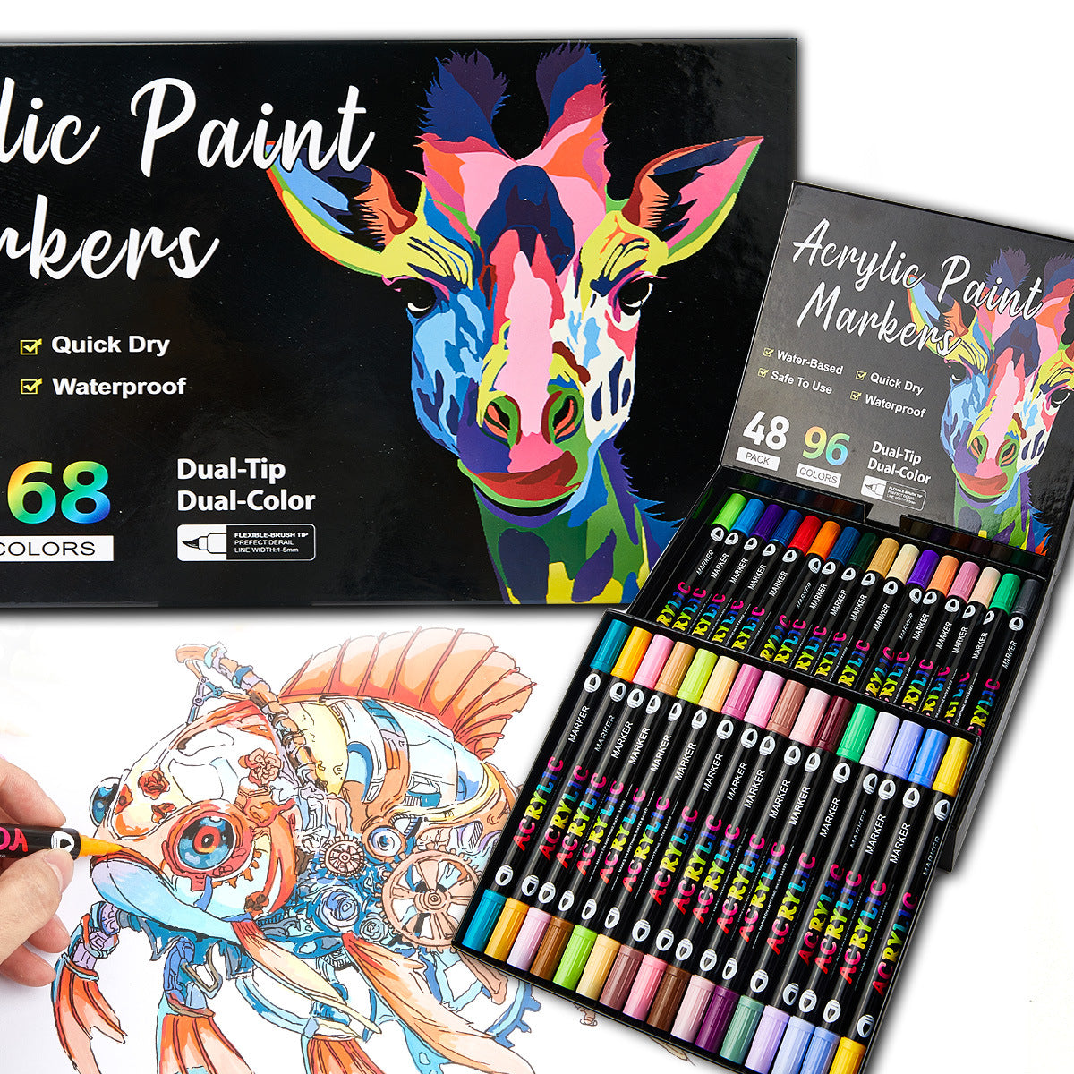 12-84 Pack 168 Colors Dual Brush Tip Acrylic Paint Markers