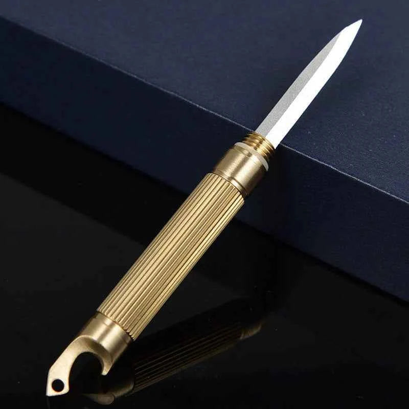 Mini Brass Keychain Multi-Tool Knife Box Cutter and Bottle Opener