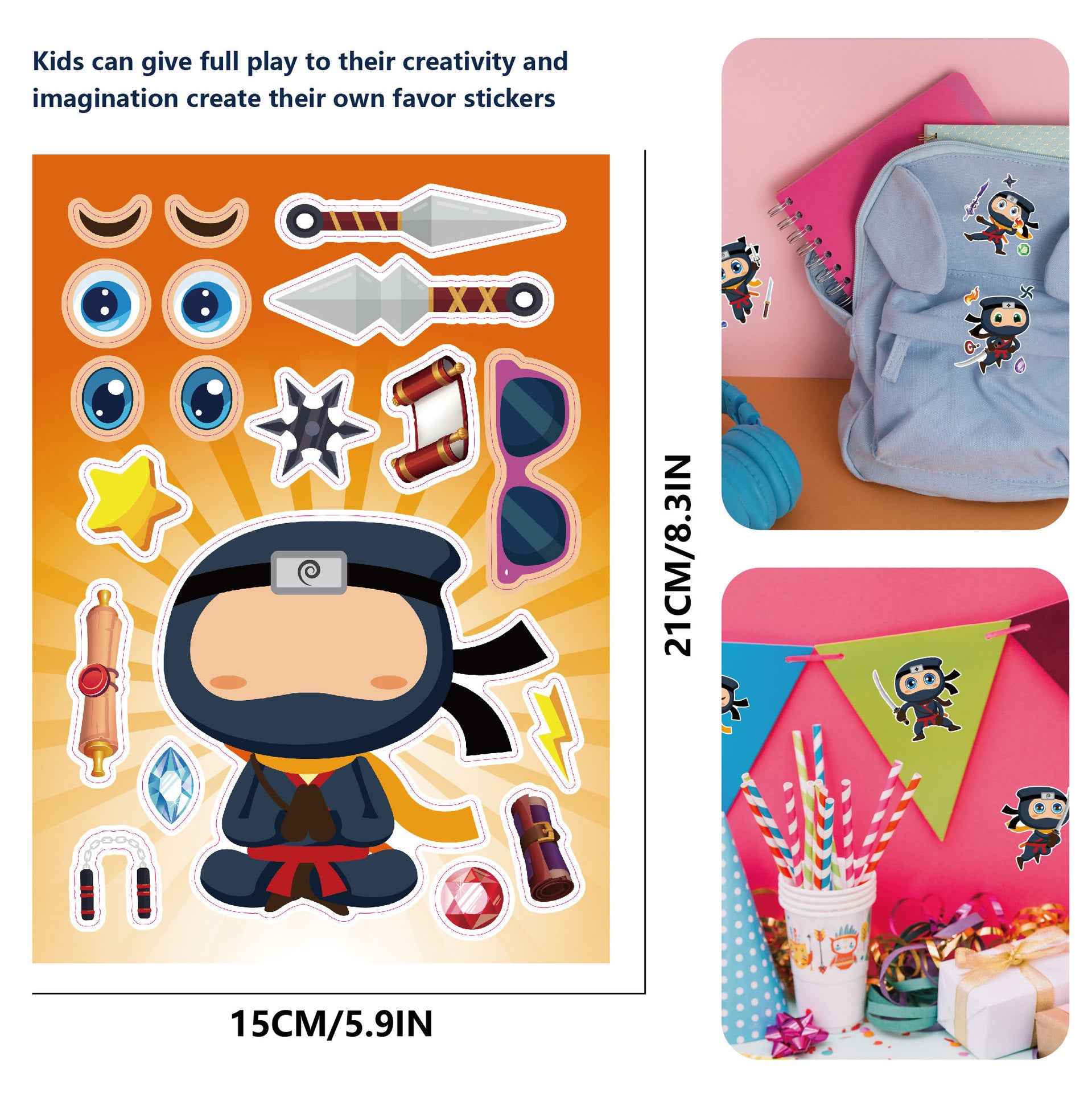 Make a Face Anime Mini Ninjas DIY Stickers for Kids 24 Sheets
