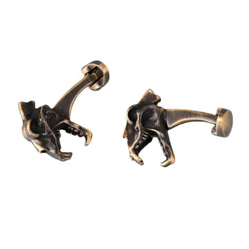 Vintage Bronze Dinosaur Skull cufflinks, detailed skull on hinged bar