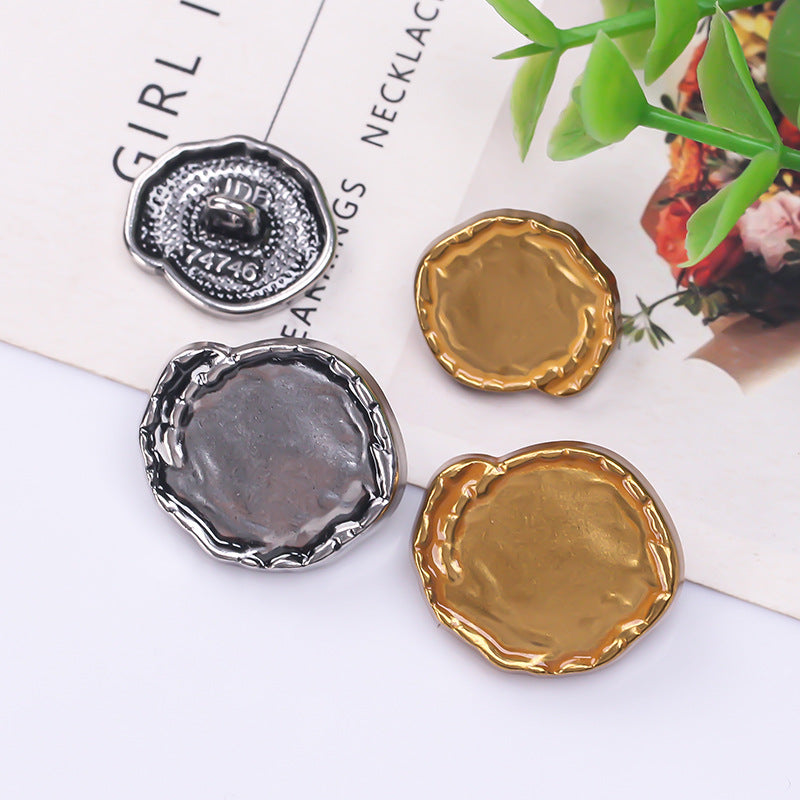 Antique gold and antique silver irregular concave metal shank buttons, fronts and backs