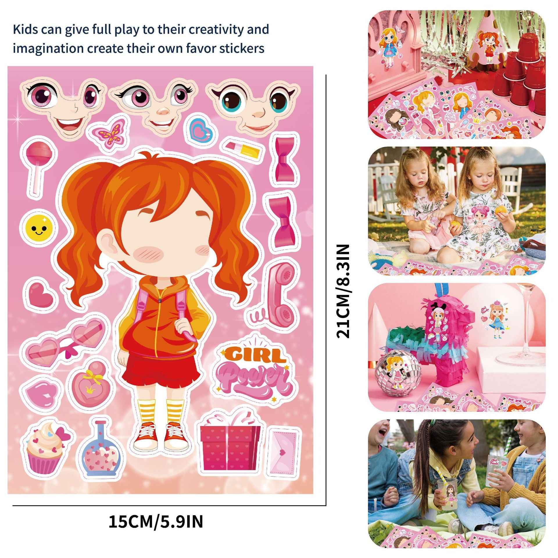 Make a Face Pink Girls Stickers for Kids 24 Sheets