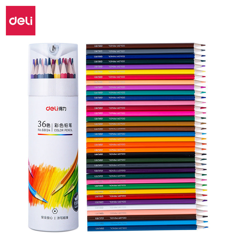 Deli 36 Colored Pencils with Built-in Sharpener in Tube Cap