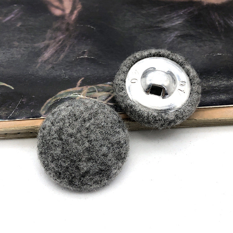 28mm round fabric-covered button, dark gray with metal shank