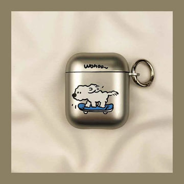 Metallic Cartoon Skateboarding Dog AirPods Case