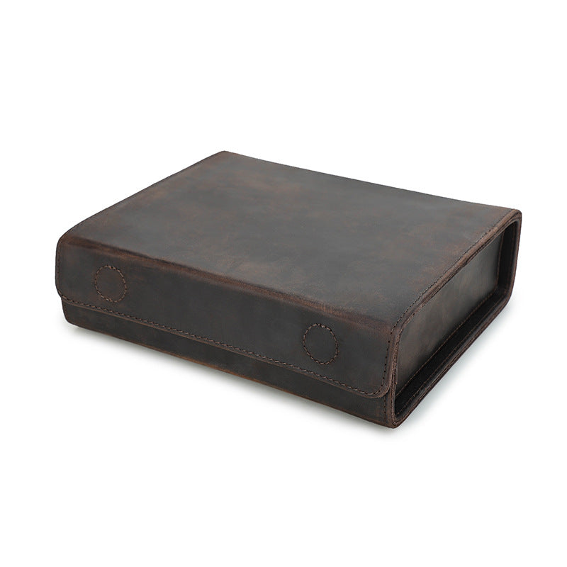 4-Slot Vintage Crazy Horse Leather Glasses Case – Handcrafted Eyewear Storage Box