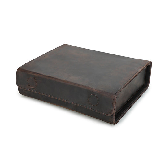 4-Slot Vintage Crazy Horse Leather Glasses Case – Handcrafted Eyewear Storage Box