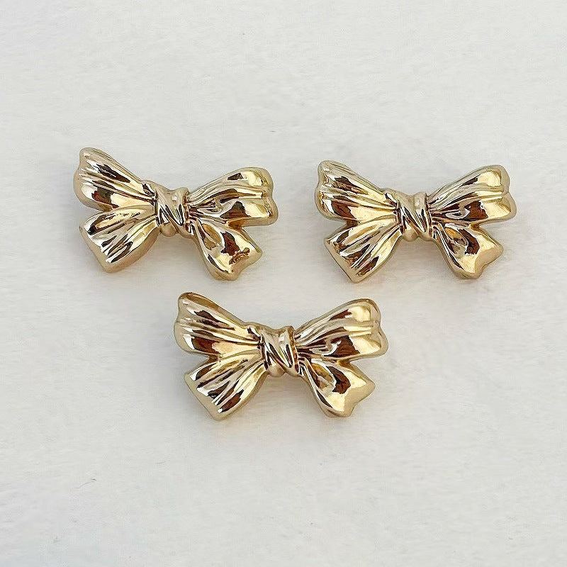 Light Gold bowknot metal shank buttons, hand-sew; three gold-toned bow buttons