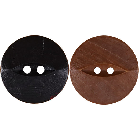 Round wood 2-hole buttons, black and brown, flat round design