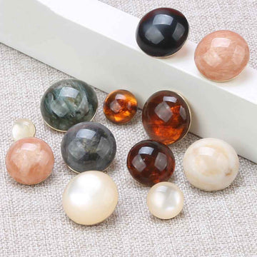 Cat-eye pearl shank buttons, round mixed tones (amber, cream), 11.5–25mm